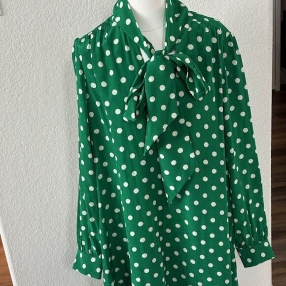 LK Bennett "of London" Green Dress w/White Polka Dots - Size 10 - Picture 1 of 5